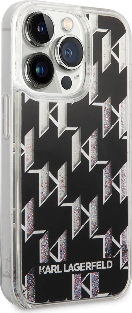 Karl Lagerfeld Liquid Glitter Monogram iPhone 14 Pro Hoes - Zwart