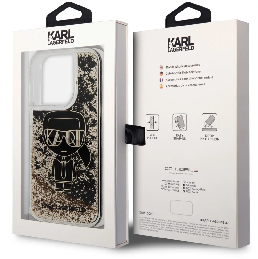 Karl Lagerfeld Back Cover Hoesje iPhone 14 Pro - Zwart - Liquid Glitter