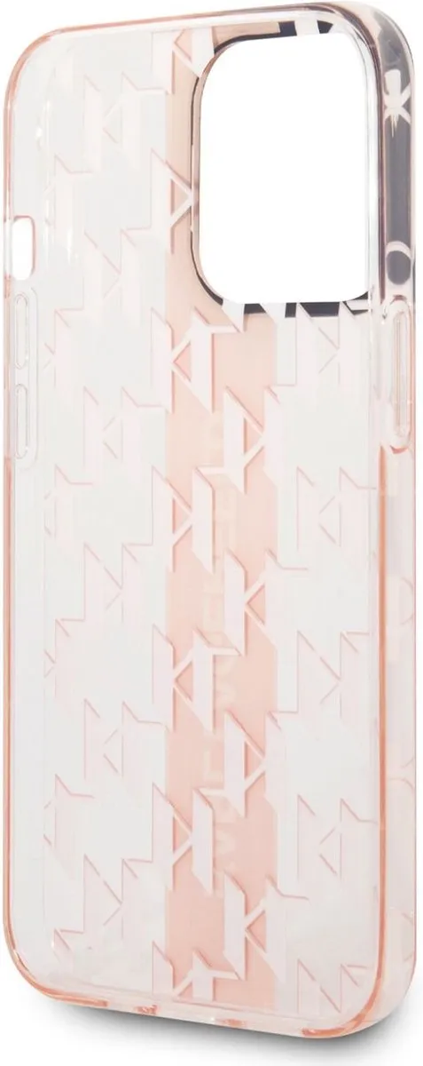 Karl Lagerfeld Monogram Vertical Stripe Hoes iPhone 14 Pro Max - Roze