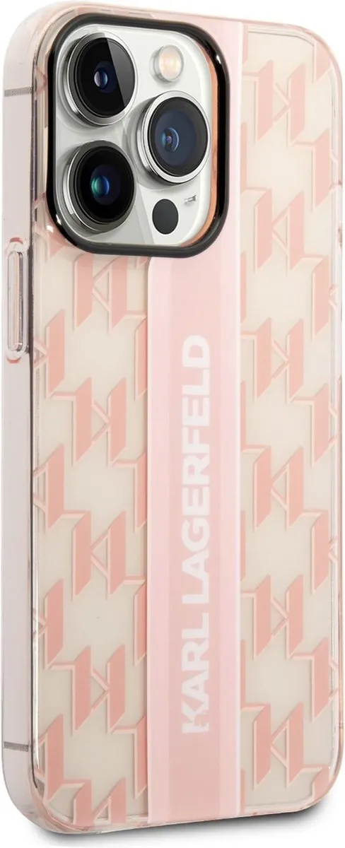 Karl Lagerfeld Monogram Vertical Stripe Hoes iPhone 14 Pro Max - Roze