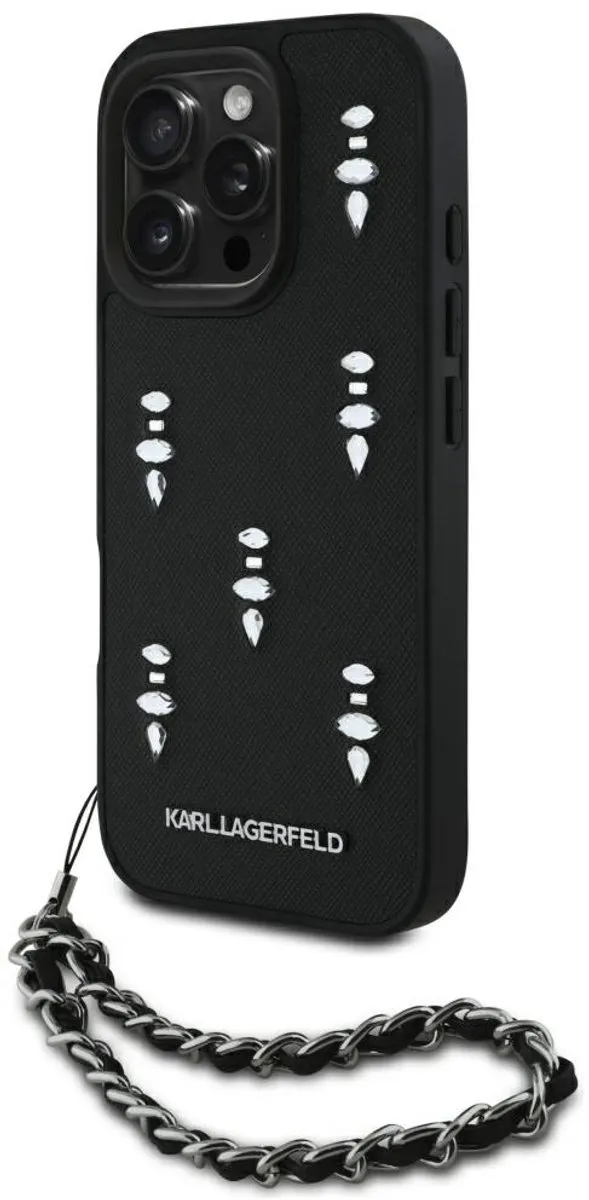 Karl Lagerfeld Saffiano Crystals Hoesje iPhone 16 Pro