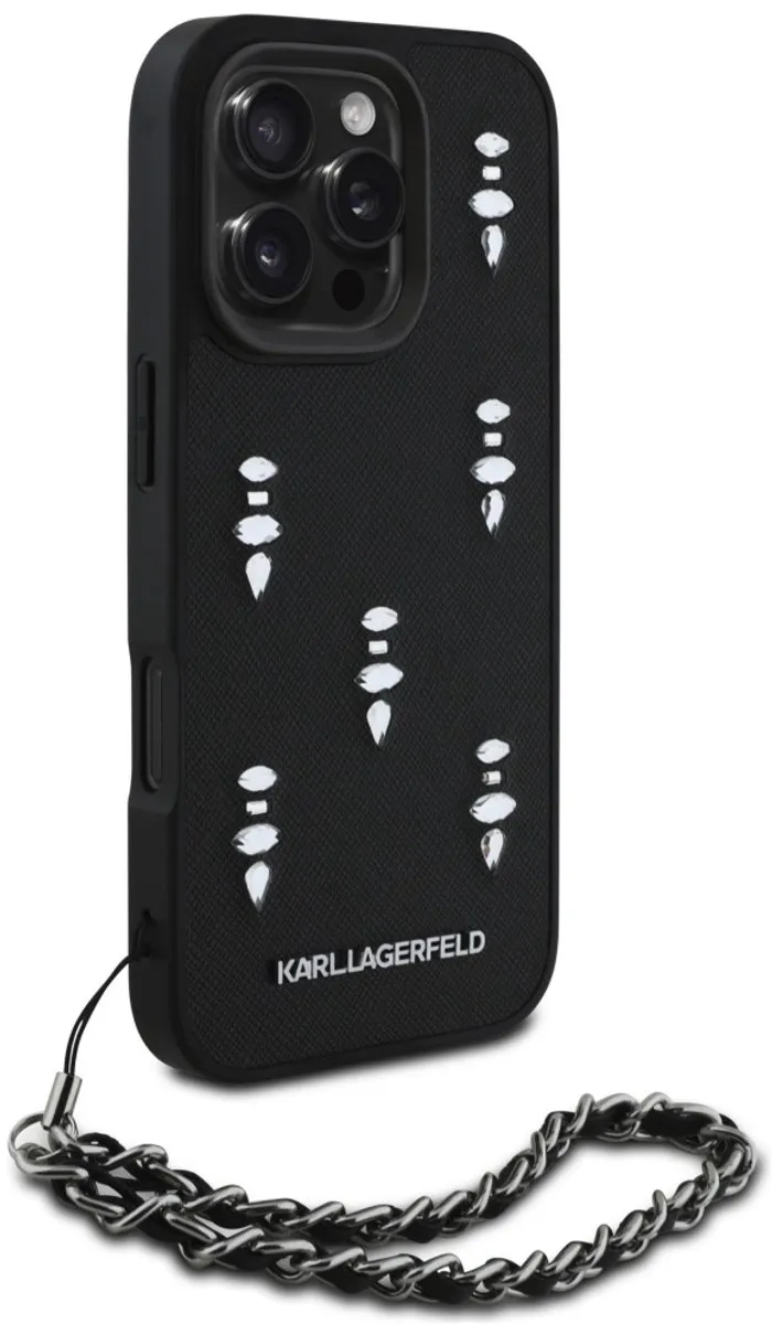 Karl Lagerfeld Saffiano Crystals Hoesje iPhone 16 Pro - Transparent