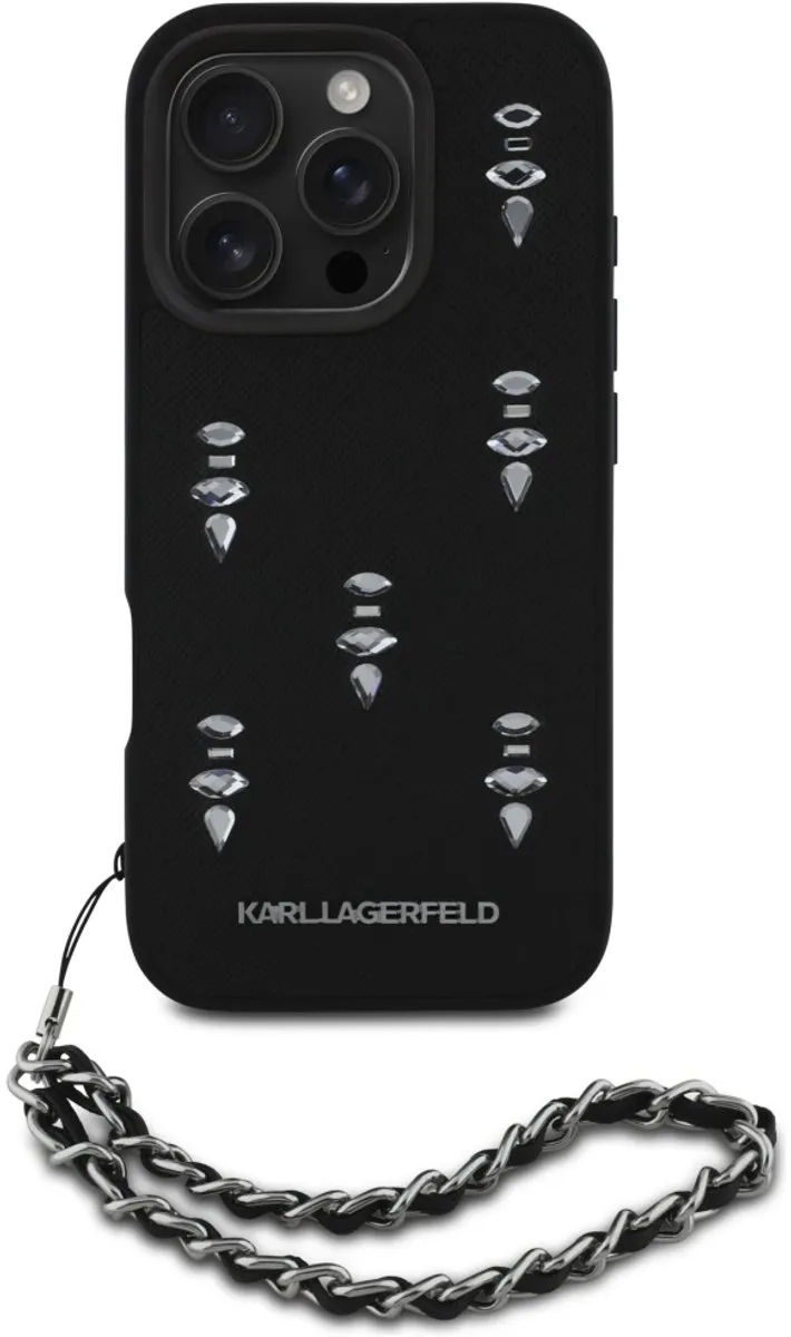 Karl Lagerfeld Saffiano Crystals Hoesje iPhone 16 Pro - Transparent