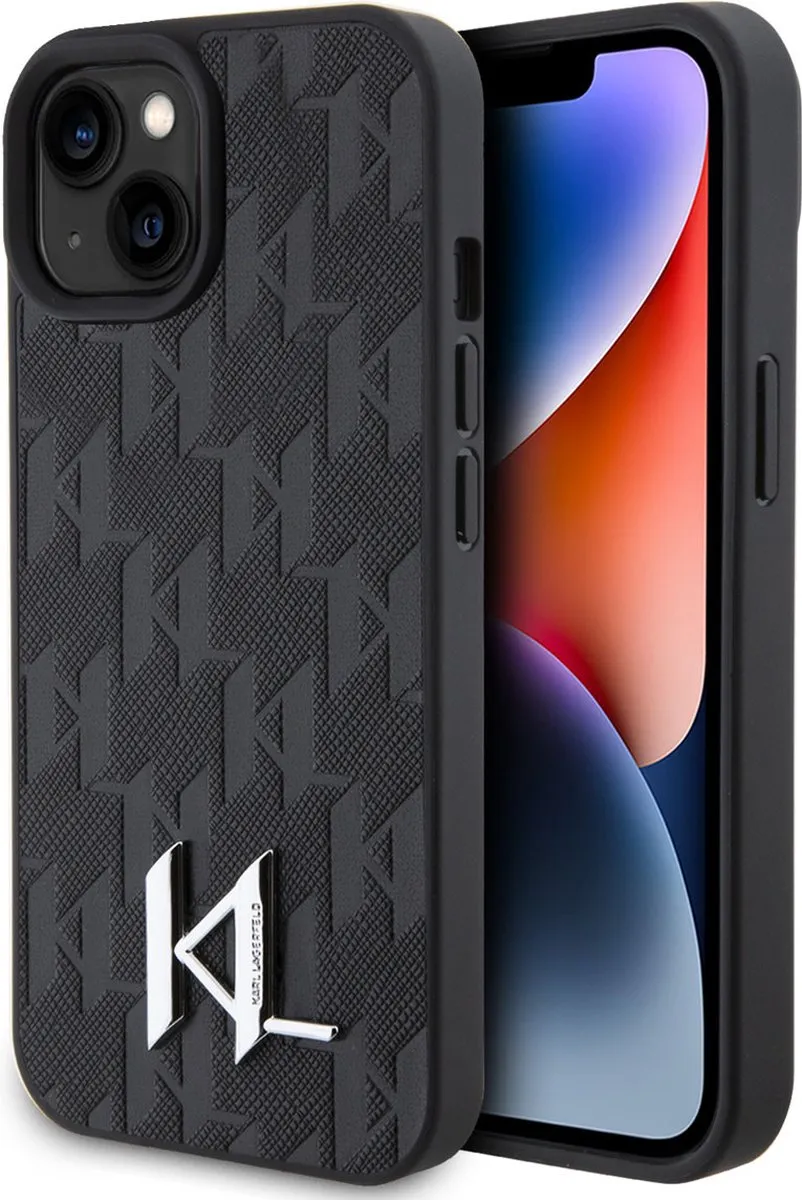 Karl Lagerfeld iPhone 15 Hardcase - KL Metal Logo - Zwart