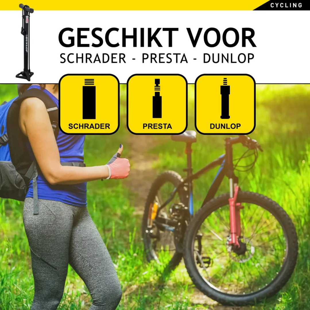 Dunlop Staande Fietspomp 12 bar - Presta/Schrader/Dunlop