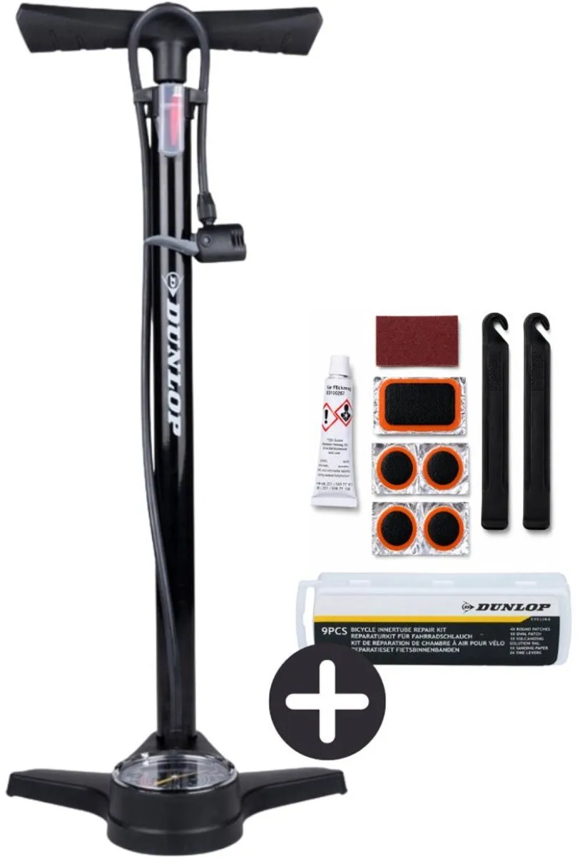 Dunlop Fietspomp met Drukmeter 9-delig