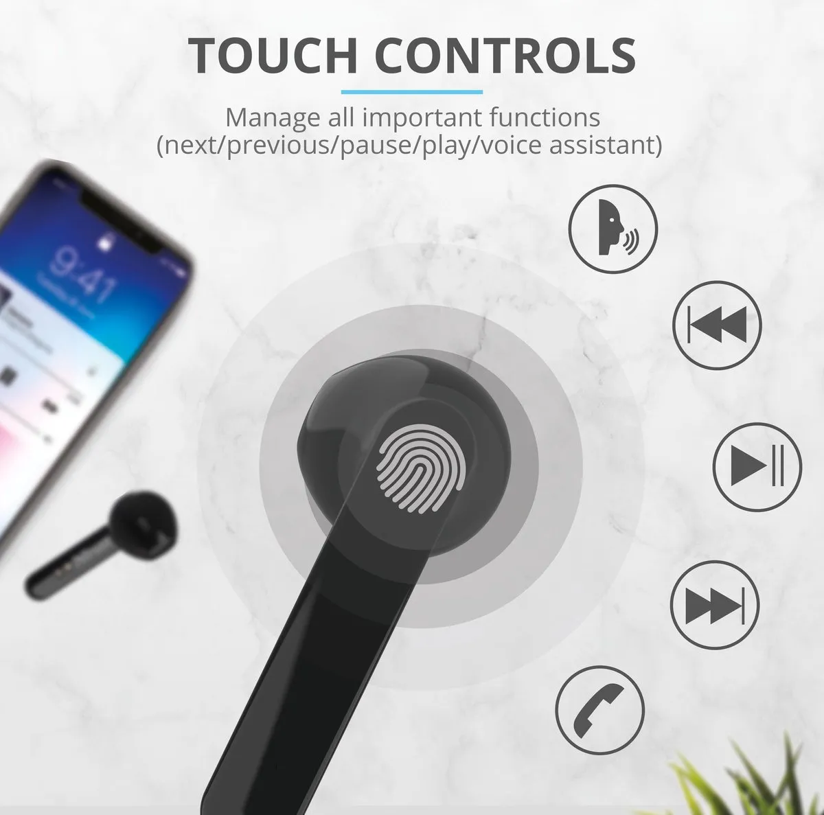 Trust Primo Touch 23712 Draadloze Oordopjes - Zwart - afbeelding 5 van 6