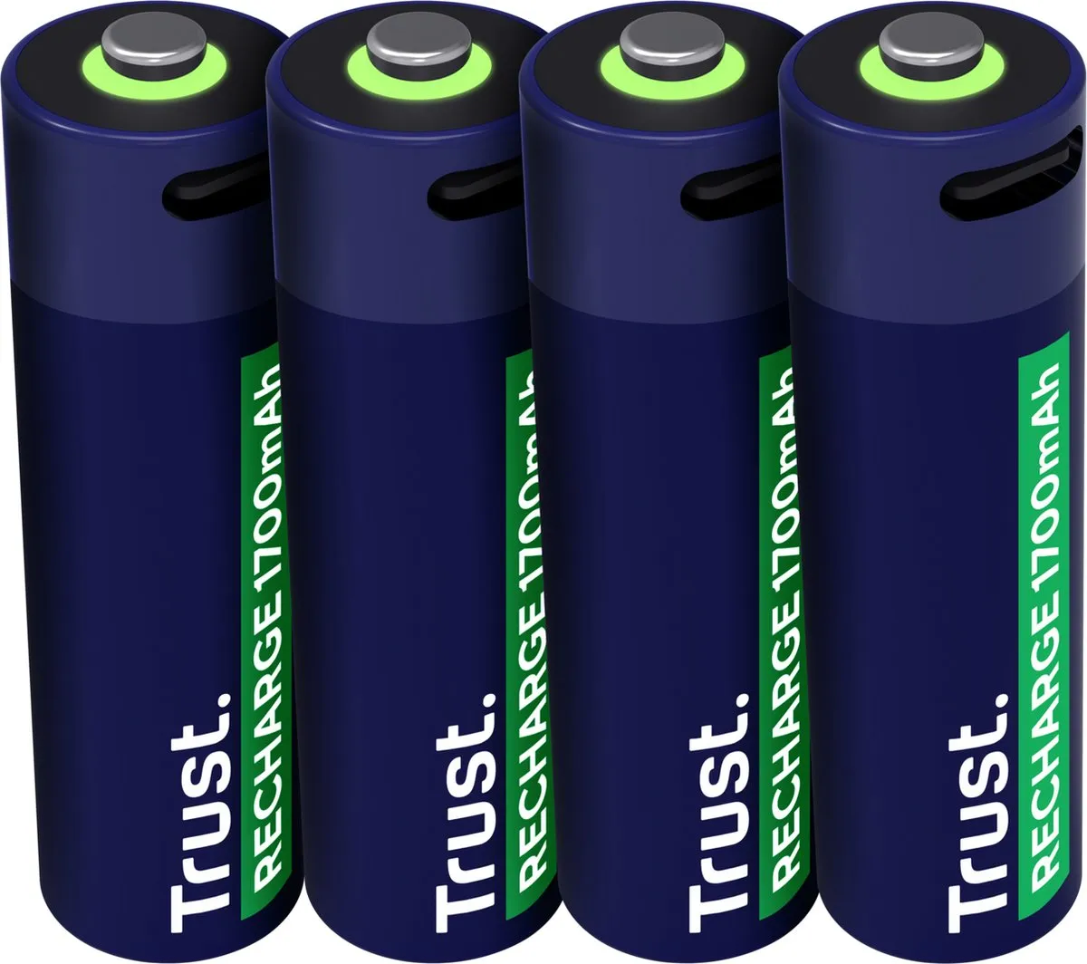 Trust USB-C Oplaadbare AA Batterijen 25631 - 4 Stuks - Blauw/ Groen - afbeelding 6 van 6
