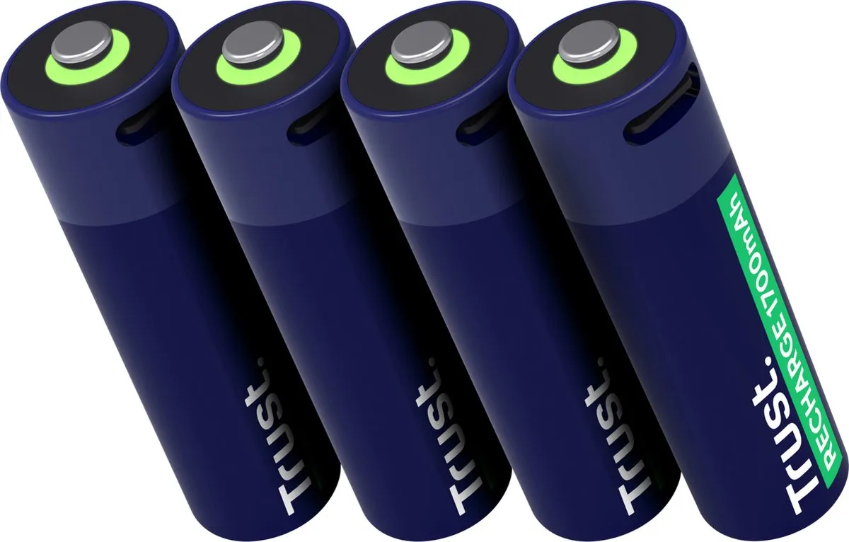 Trust USB-C Oplaadbare AA Batterijen 25631 - 4 Stuks - Blauw/ Groen