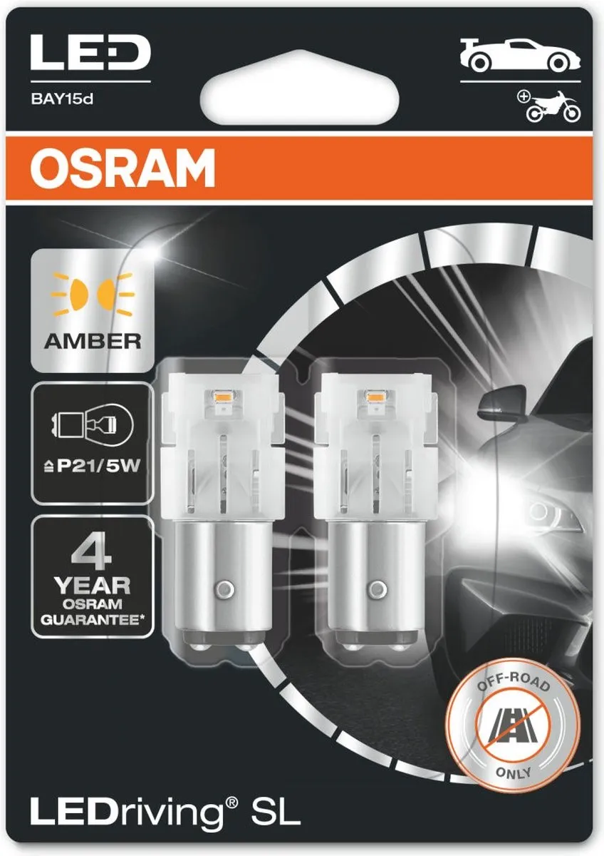 Osram LED P21/5W BAY15d 12V - Geel - Set 2 Stuks