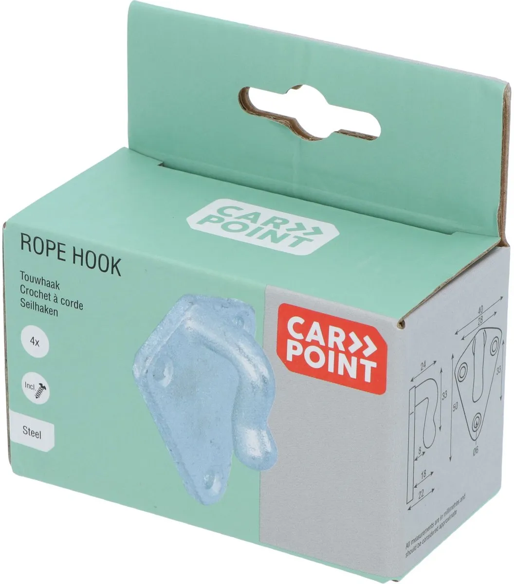 Carpoint Touwhaak Staal - 4 Stuks - Zilver