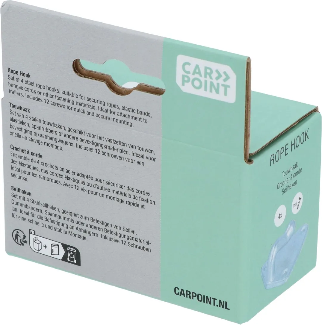 Carpoint Touwhaak Staal - 4 Stuks - Zilver