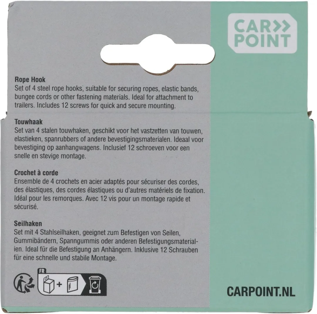 Carpoint Touwhaak Staal - 4 Stuks - Zilver