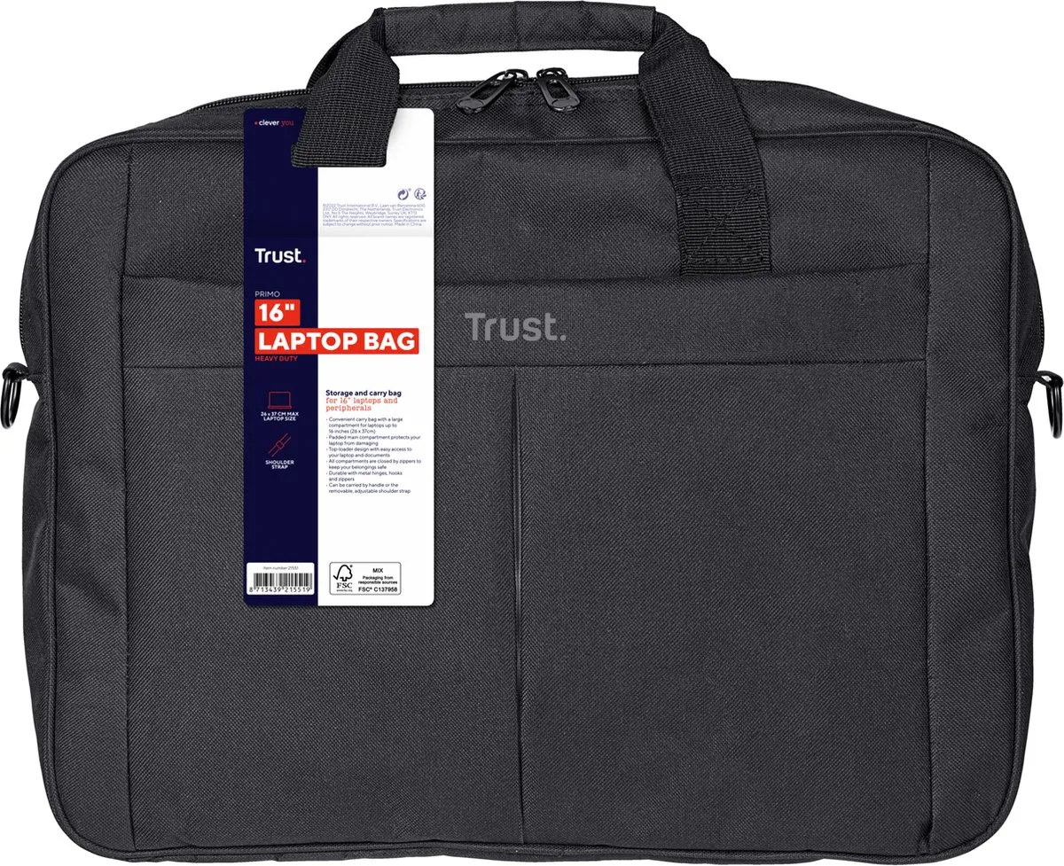 Trust Primo 21551 Laptoptas 16 inch - Zwart