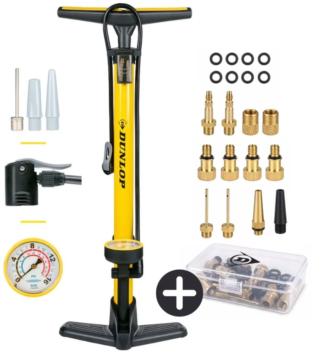 Dunlop Fietspomp 180 PSI met Drukmeter - o.a. Presta/Schrader - Zwart