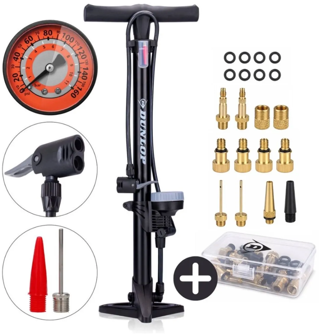 Dunlop Fietspomp 180 PSI met Drukmeter - o.a. Presta/Schrader - Zwart