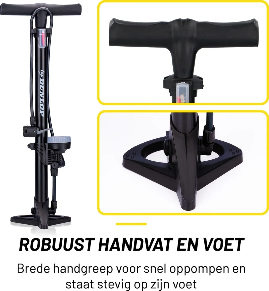 Dunlop Fietspomp 180 PSI met Drukmeter - o.a. Presta/Schrader - Zwart - afbeelding 6 van 6