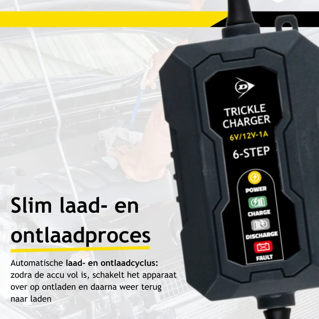 Dunlop Druppellader 6/12V 1A - Auto Oplader - Scooter/Motor - Zwart