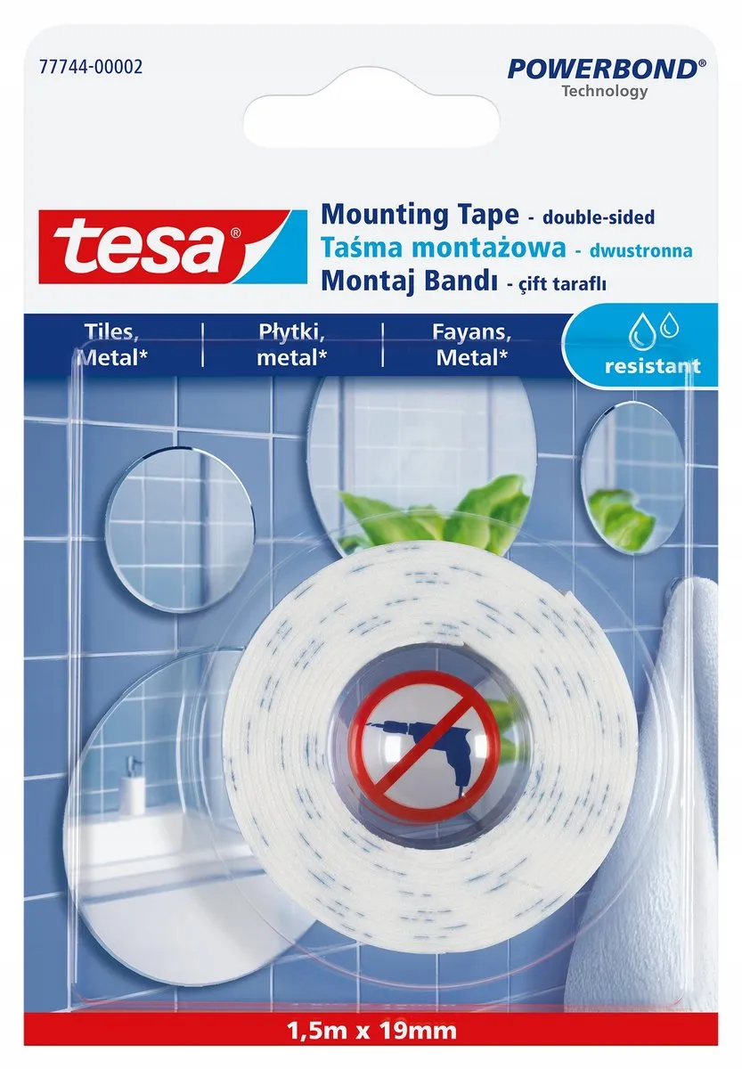 Tesa Powerbond Montage Tape 1,5m x 19mm - Wit