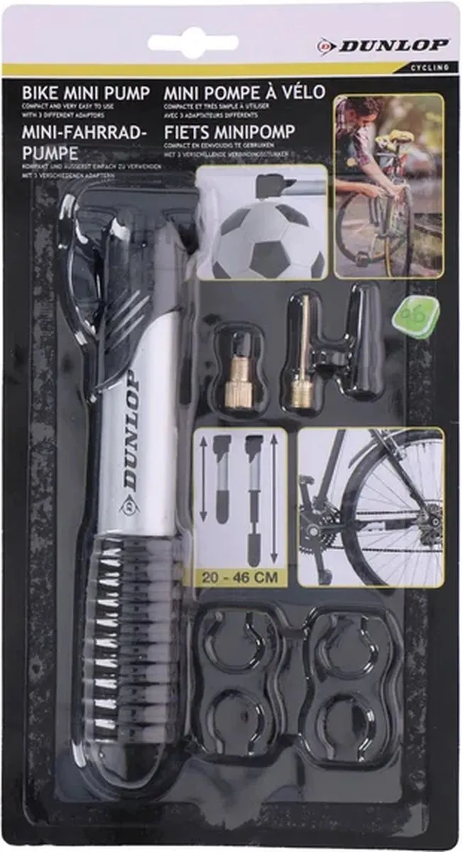 Dunlop Mini Fietspomp - 6 bar - Grijs - Inclusief 3 ventielen