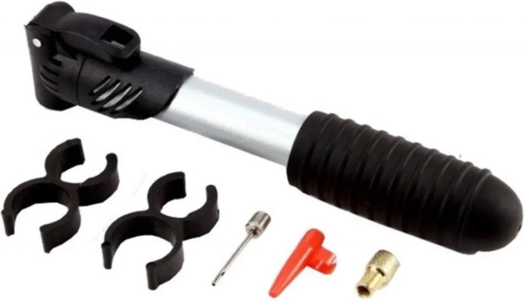 Dunlop Mini Fietspomp - 6 bar - Grijs - Inclusief 3 ventielen