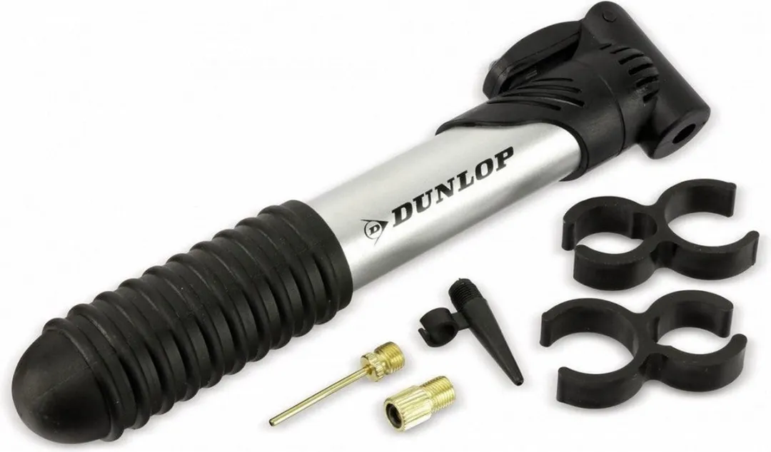 Dunlop Mini Fietspomp - 6 bar - Grijs - Inclusief 3 ventielen