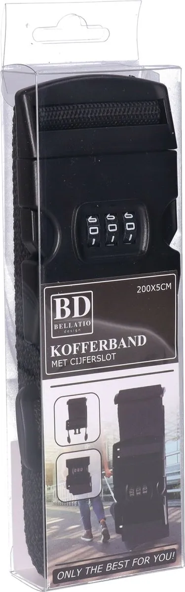 Bellatio Design Bagageriem 200x6cm - Zwart