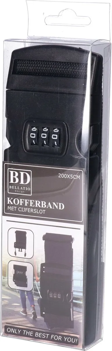 Bellatio Design Bagageriem 200x6cm - Zwart