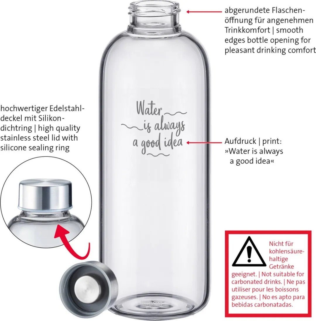 Westmark Viva Drinkfles 1L - Glas/Siliconen - Rood/Silver