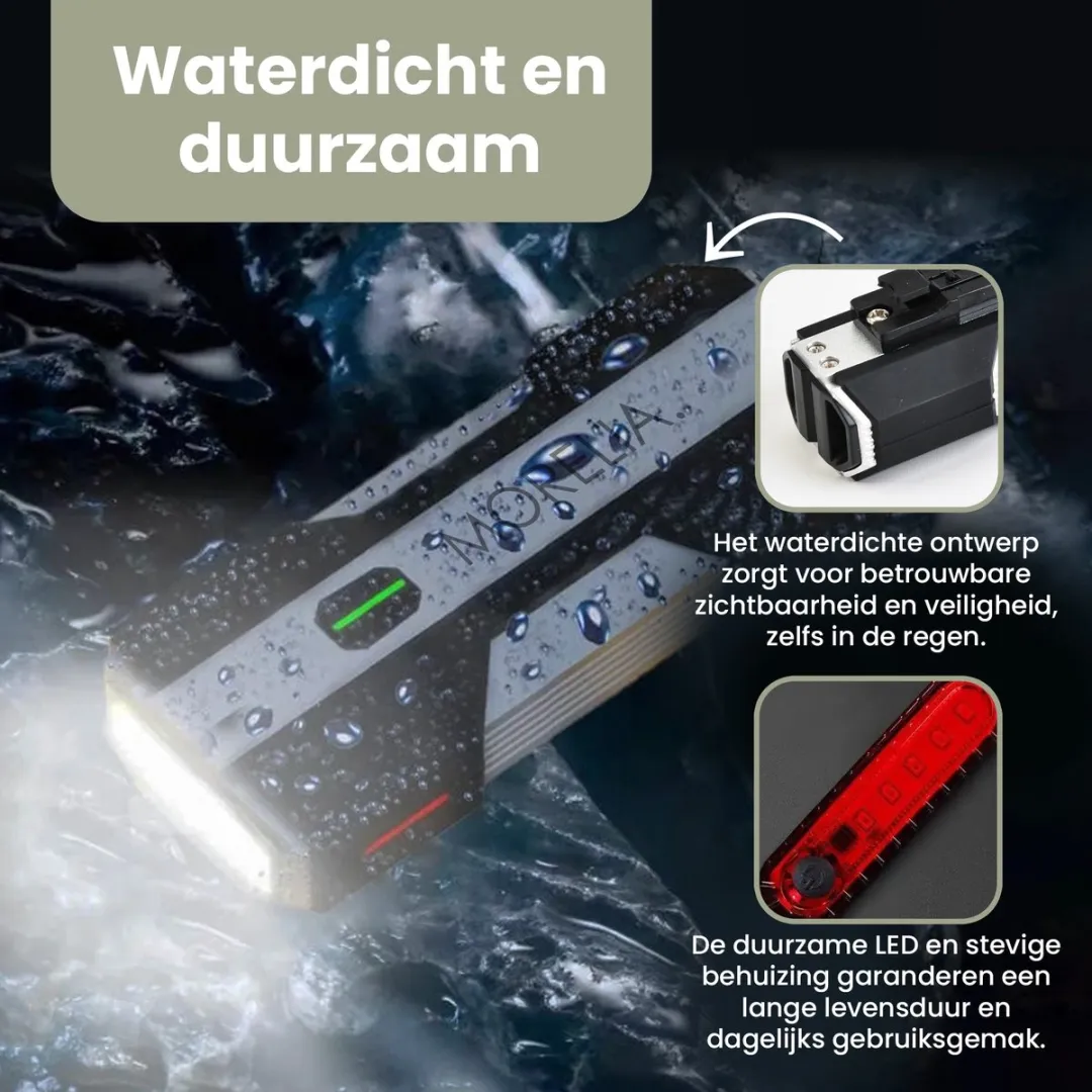 Morelia LED Fietslamp Set - Voor- en Achterlicht 100 Lux - Zwart/Zilver