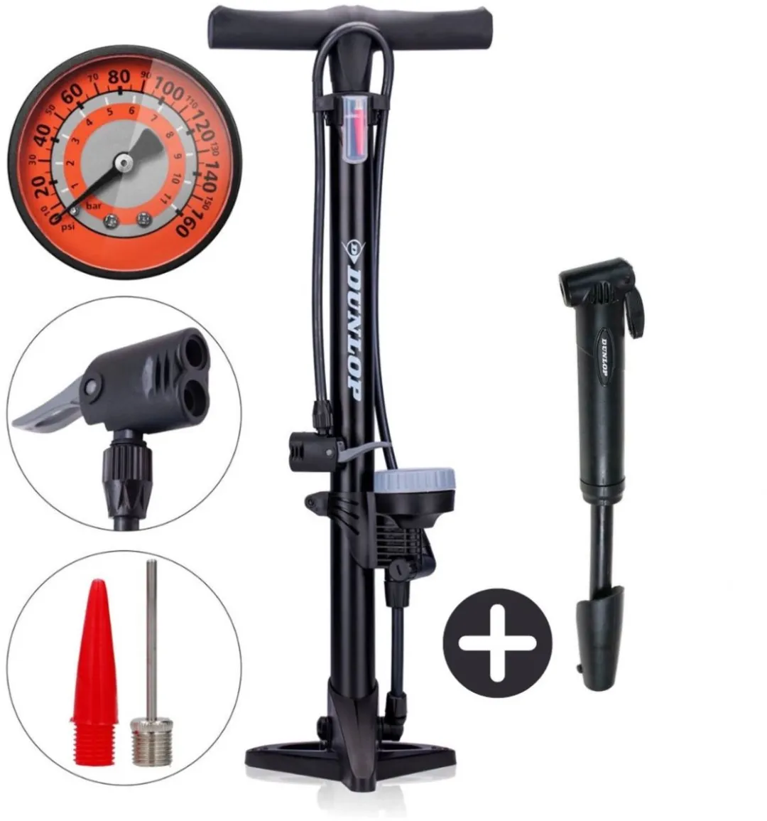 Dunlop Fietspomp met Drukmeter 180 PSI - Zwart