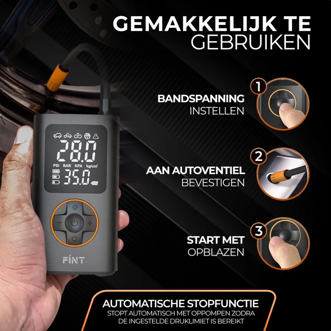 FÍNT V2 Elektrische Fietspomp - 10.3 Bar - Powerbank - 290g