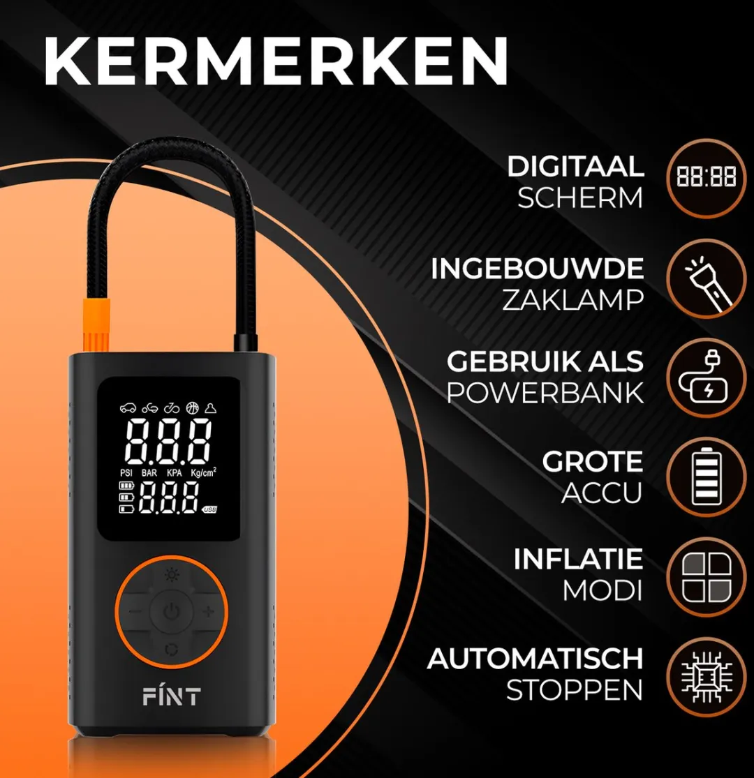 FÍNT V2 Elektrische Fietspomp - 10.3 Bar - Powerbank - 290g