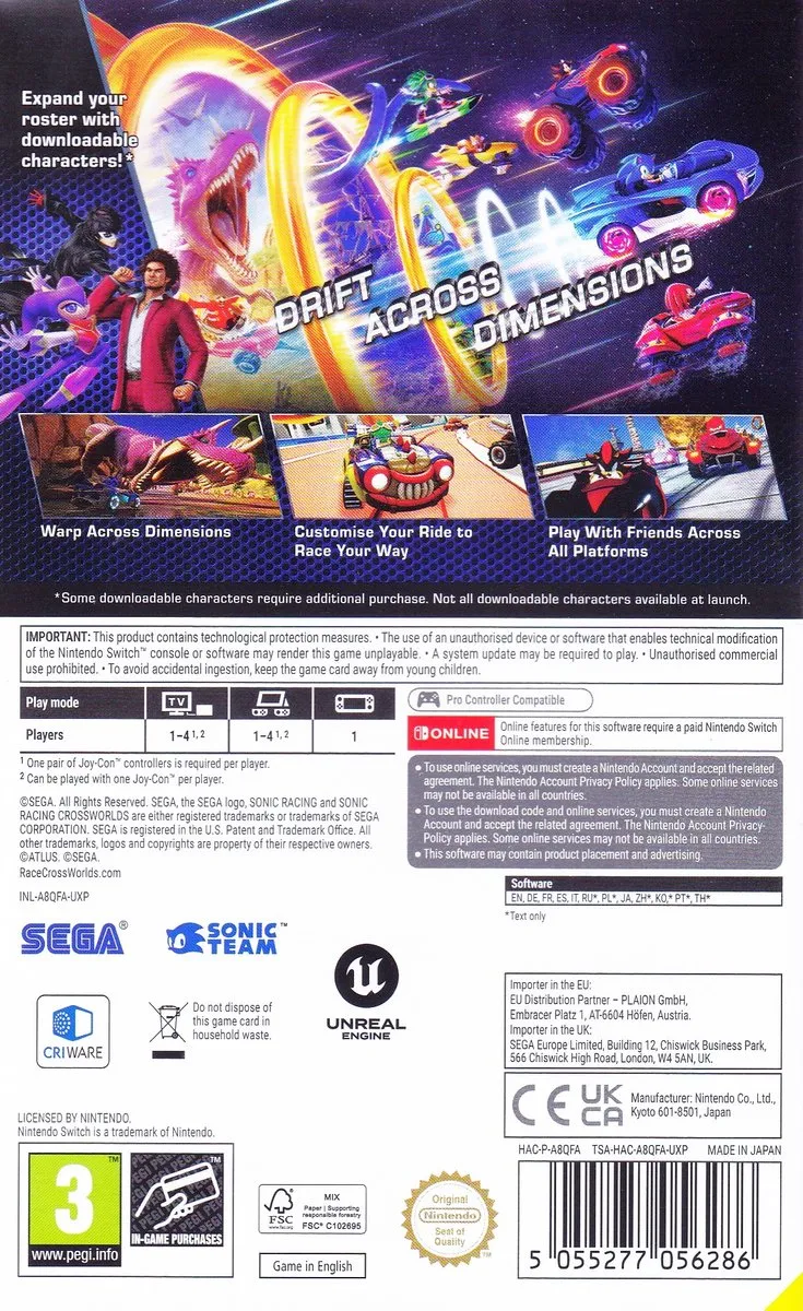 Sega Sonic Racing CrossWorlds Nintendo Switch