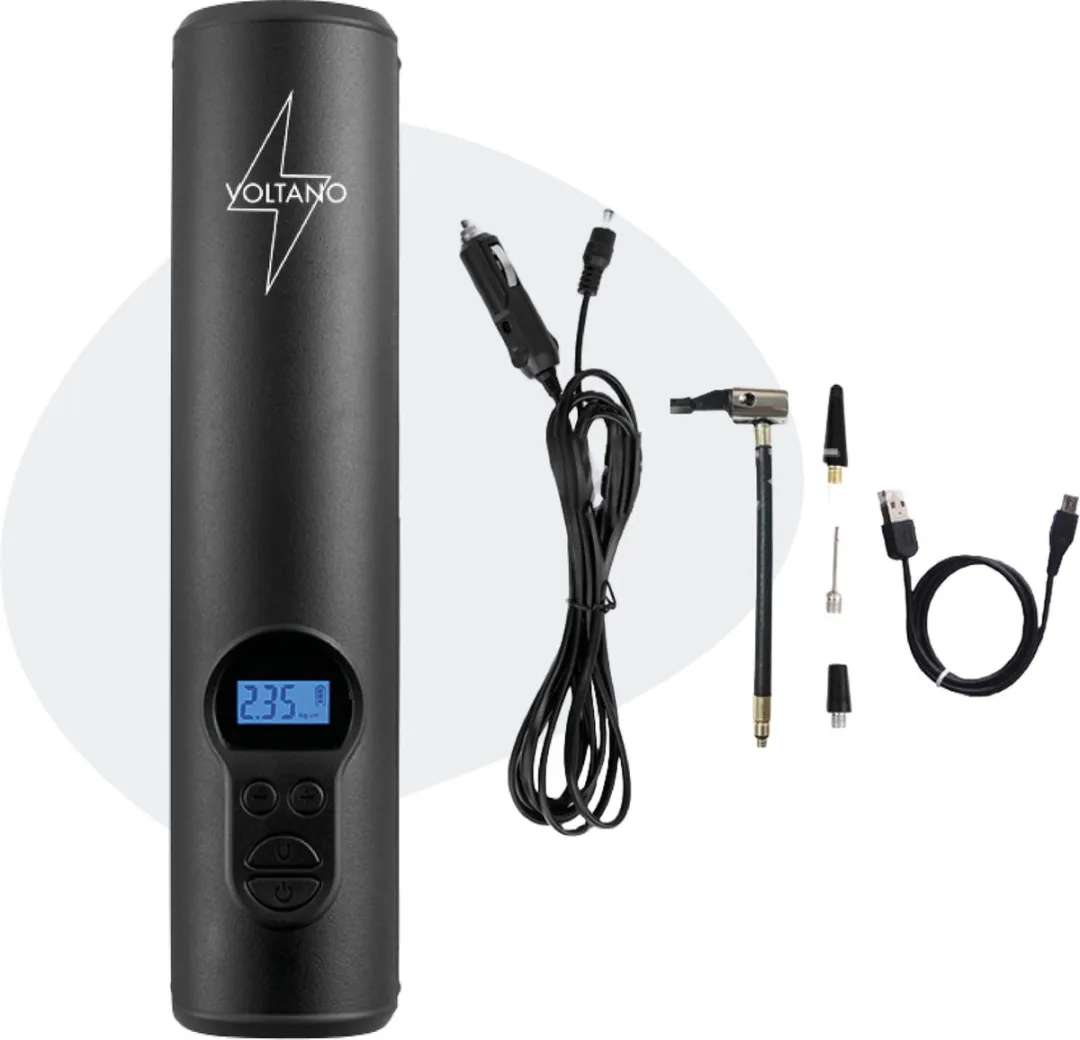 Voltano Draadloze Fietspomp 12V - Auto/Schrader/Presta - Met zaklamp en drukmeter - Zwart