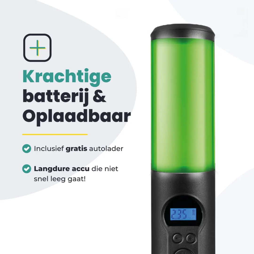 Voltano Draadloze Fietspomp 12V - Auto/Schrader/Presta - Met zaklamp en drukmeter - Zwart
