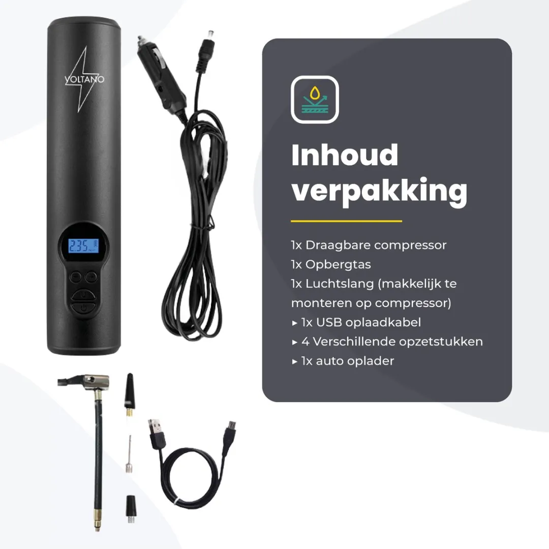 Voltano Draadloze Fietspomp 12V - Auto/Schrader/Presta - Met zaklamp en drukmeter - Zwart - afbeelding 6 van 6