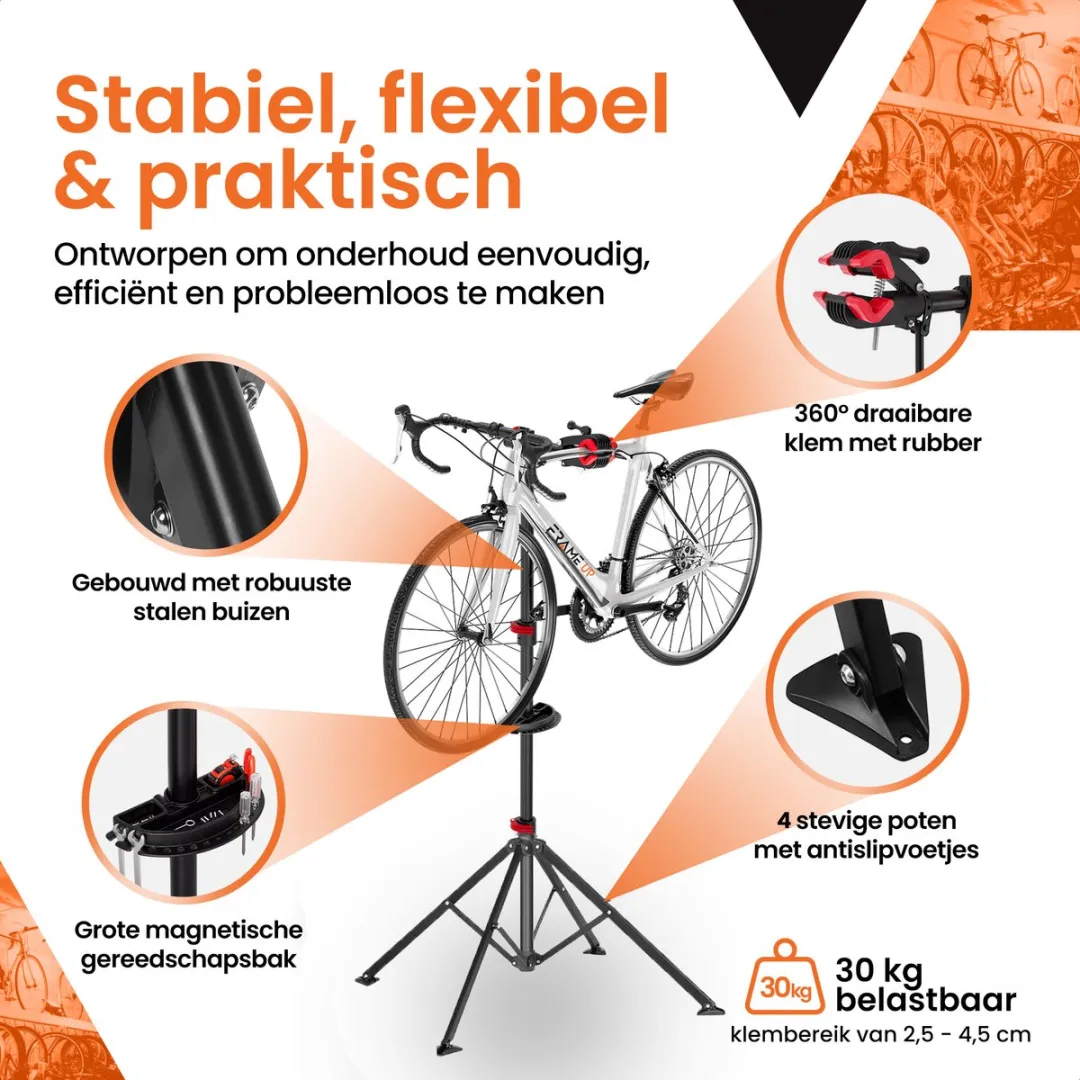 Frame Up Fietsmontagestandaard - tot 45KG - Zwart/Rood