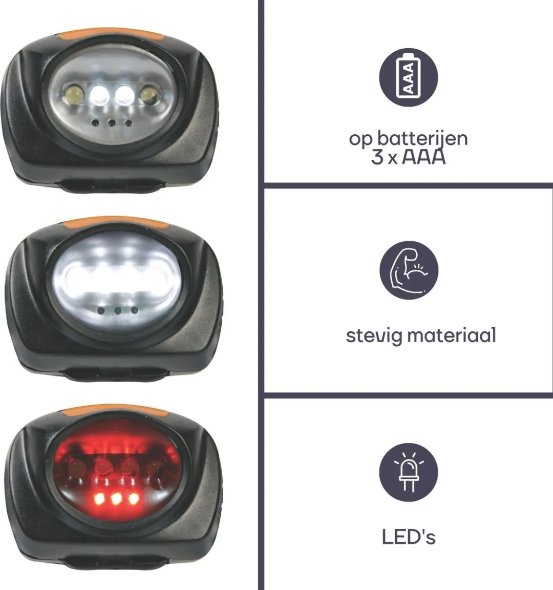Perel Led Hoofdlamp 10W - 4 Witte/3 Rode LED's - 3 Modi - Zwart