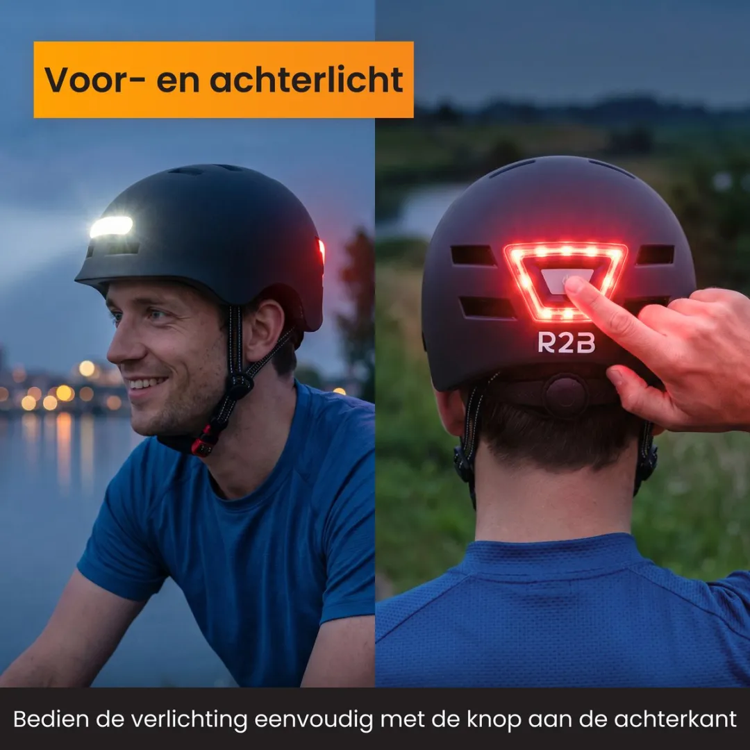 R2B Fietshelm XL 60-64cm - LED Verlichting - Zwart