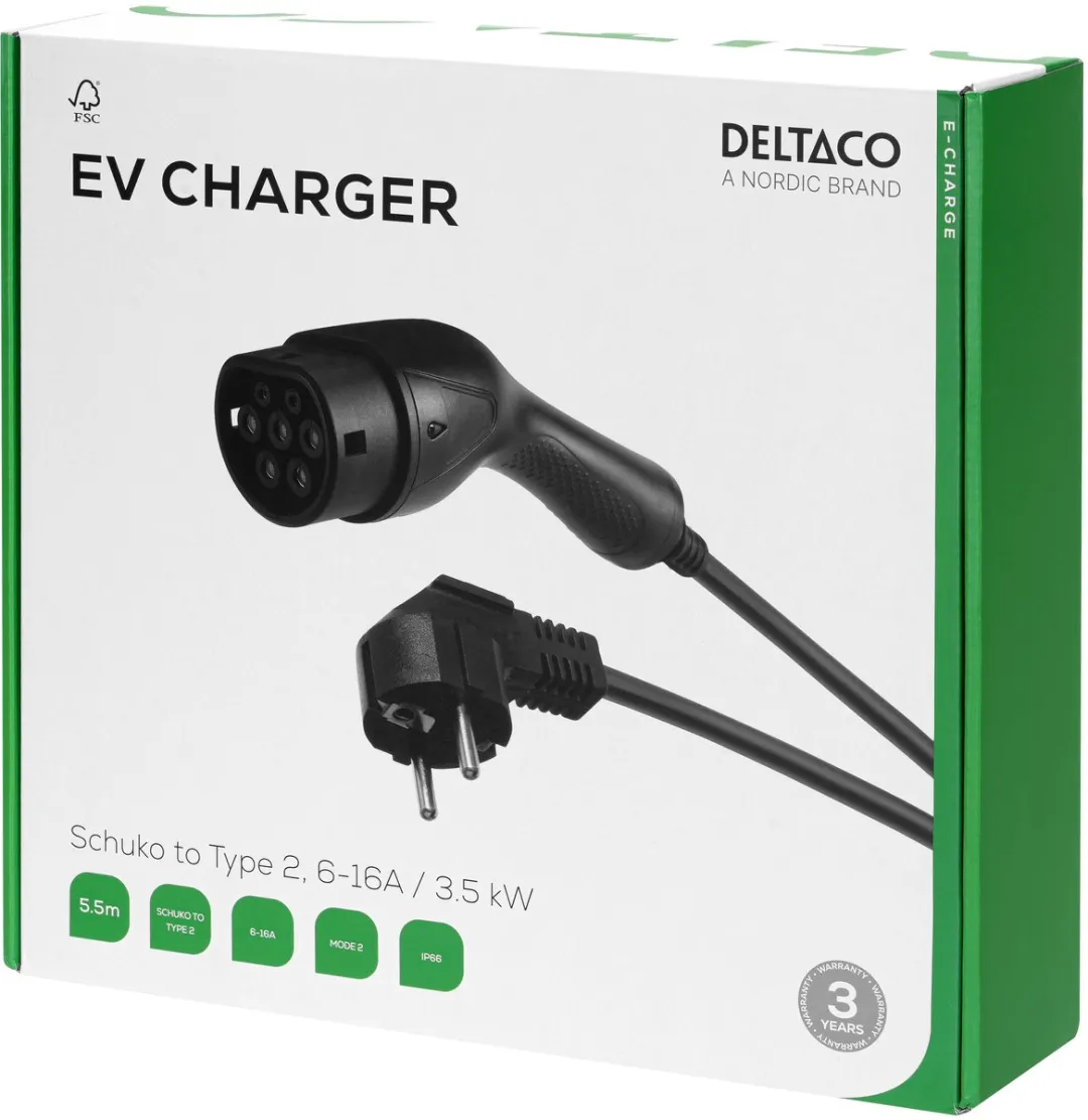 Deltaco e-Charge Kabel Type 2 - 3,6kW - Zwart - afbeelding 6 van 6