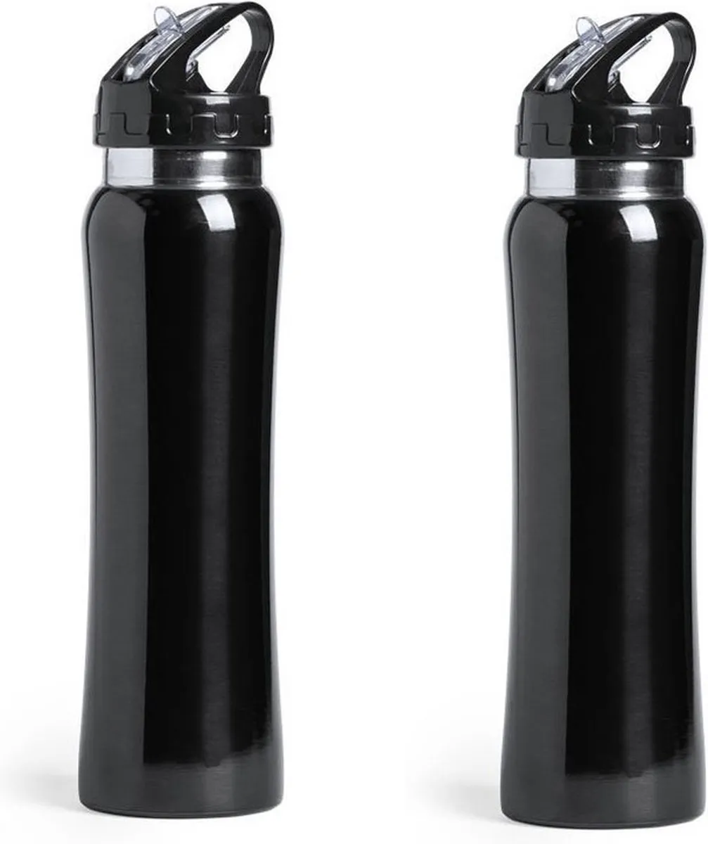 Bellatio Design Powerline Drinkfles 800ml - Set van 2 - Metallic Zwart