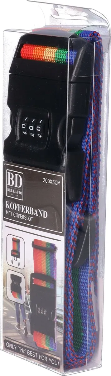 Bellatio Design Bagageriem met Cijferslot - 2 Stuks - Regenboog - 200x6cm