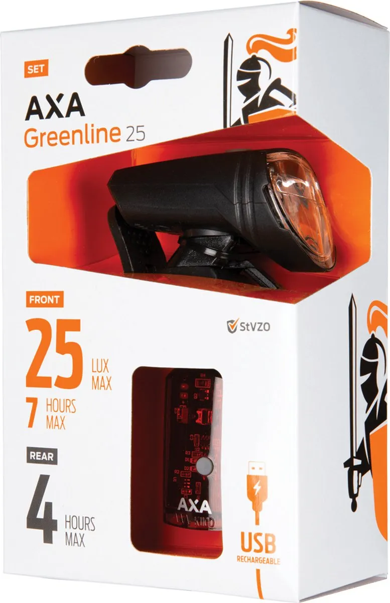 AXA Greenline 25 Lux Fietsverlichting USB - Voor & Achter 40 Lux Zwart