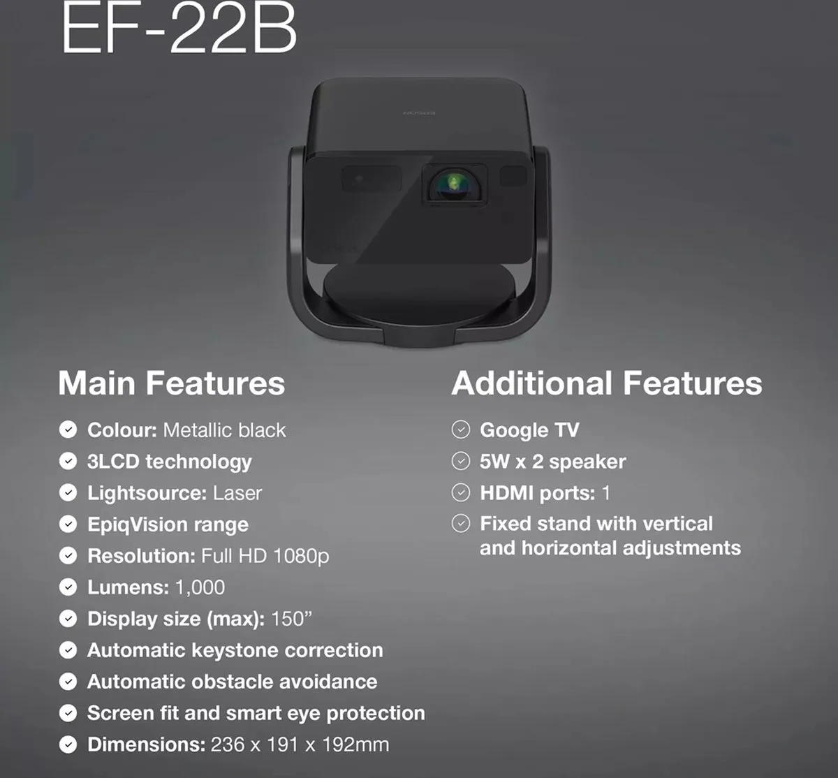 Epson EF-22B Projector - Zwart - afbeelding 6 van 6