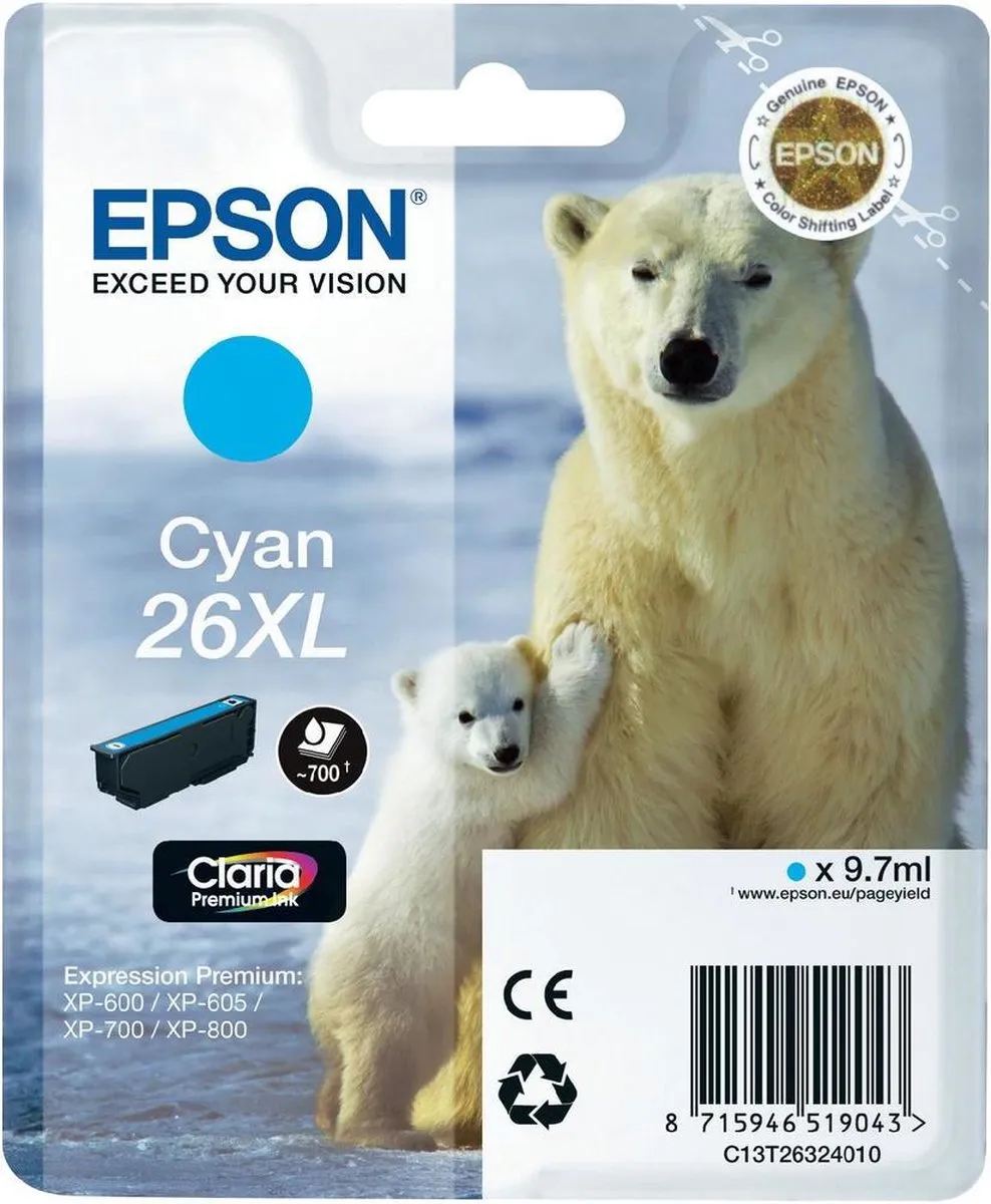 Epson 26XL C13T26324010 Cyaan Inktcartridge