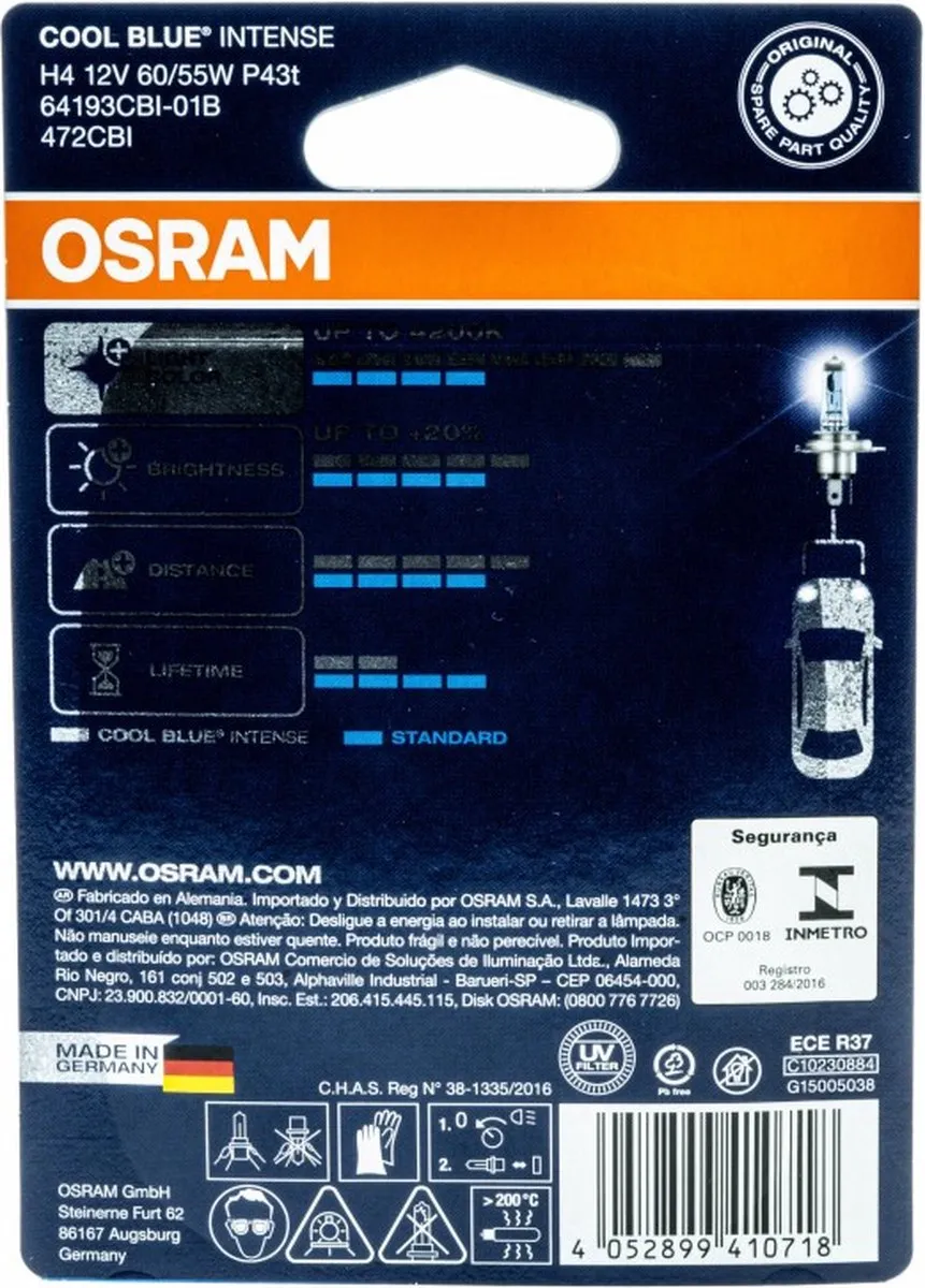 Osram 64193CBI H4 Autolamp Dimlicht 60/55W Ijsblauw