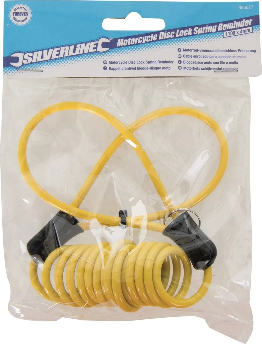 Silverline Motorfiets Schijfremslot Reminder - 110cm - Geel