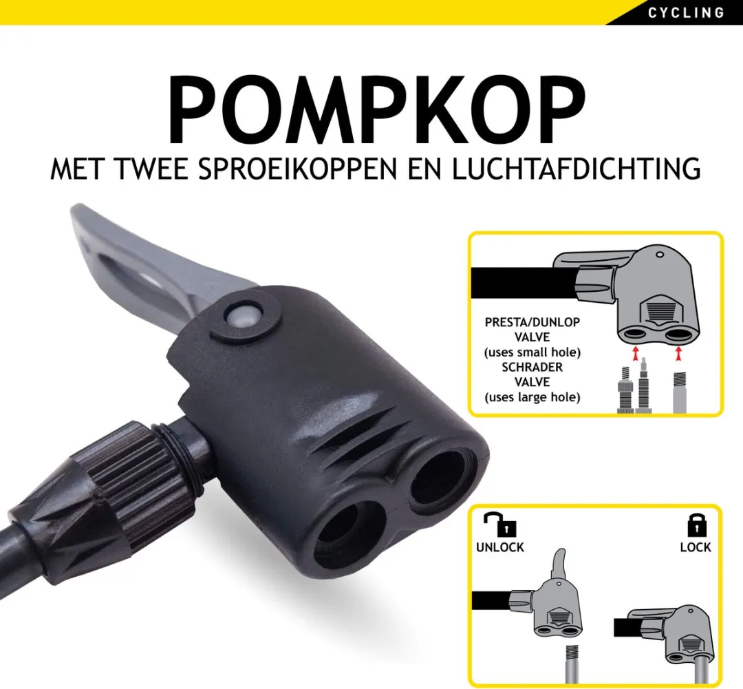 Dunlop Fietspomp met Drukmeter 14-delig - Zwart