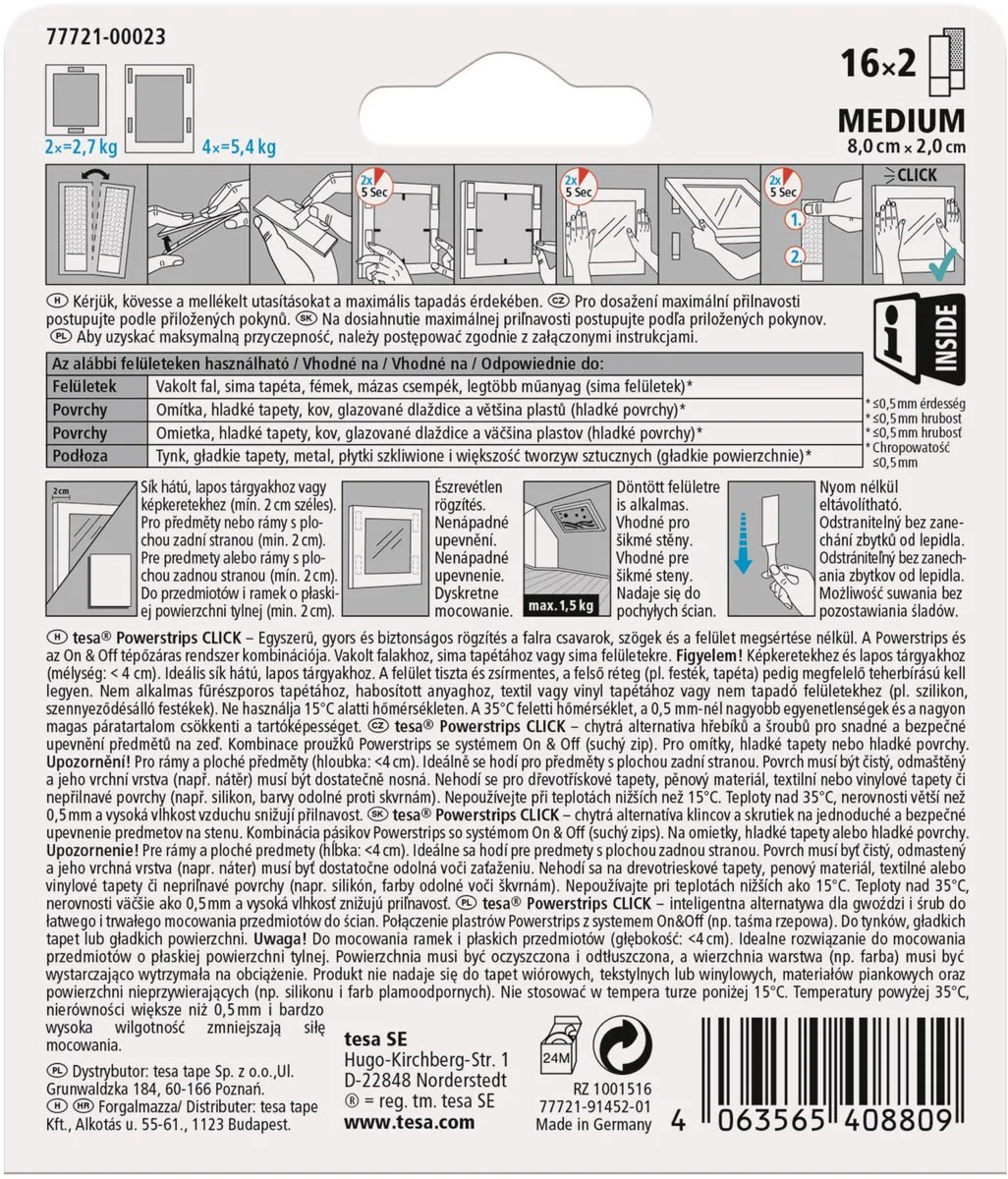 Tesa Powerstrips Zelfklevende Ritsen 16 Paar - Maat M